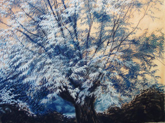 Nocturno en roso y azul, pastel 65x50Sylvie Berman artista pintor