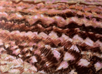 Ploughing, pastel on velvet paper 9x5,9  Sylvie Berman artiste peintre