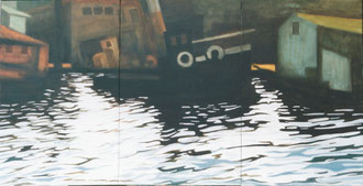 The reflexion in the Golden Horn, triptyc 70x25 (sold) Oil on canvas  Sylvie Berman artiste peintre 