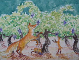 where does the fox eat? pastel 29x25 Sylvie Berman artiste peintre