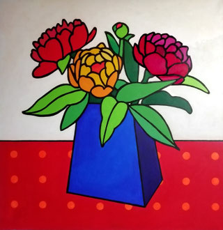 LE VASE BLEU - Acrylique sur toile 80 x 80 cm
