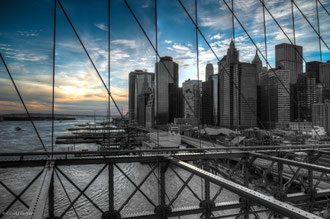 New York, Pont de Brooklyn, vue sur Manhattan