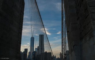 New York, Pont de Brooklyn, vue sur Manhattan