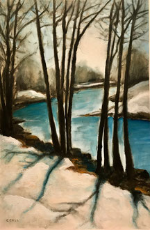 "Winter River I" Heber, UT oil on gessoed paper 12" x 18"