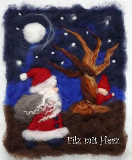 WOLLBILD WEIHNACHTSMANN- FILZ MIT HERZ FILZBILDER