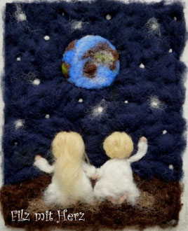 WOLLBILD KINDER UND DIE ERDE- FILZ MIT HERZ  FILZBILDER WOLLBILDER