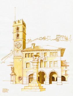 Piazza Castello -  Marostica   Farbtusche   18x23cm     2013