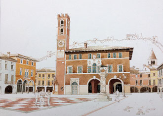 Piazza Castello - Marostica    inchiostro a colori   48x31cm     2017