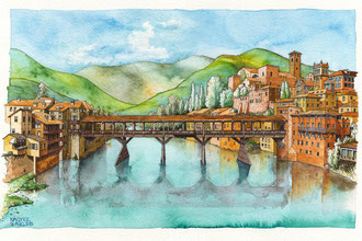 Ponte Vecchio - Bassano del Grappa     acquerello   45x30cm      2013