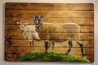 Engadiner Schaf Holzwandbild