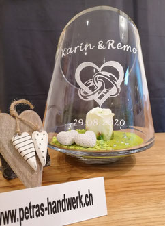 Windlicht graviert / Geschenke / Zur Hochzeit / Glasgravur