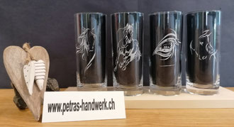 Wassergläser graviert 4 - Set Pferd