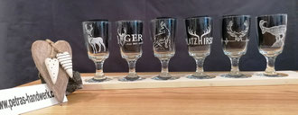 Glasgravuren / Gravierte Kaffeegläser Jäger 2/4/6 er Set