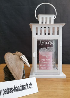 Laterne graviert / Geschenkidee / Glasgravur