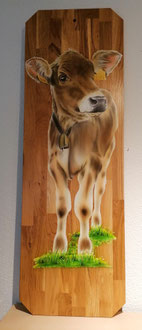 Kälbli vom Axen  auf Eiche  / Wandbild Kälbli
