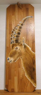 Steinbock / Steingeiss auf Eichen 40 x 120 cm