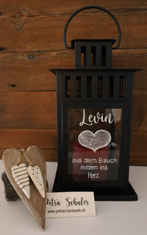 Laterne graviert / Geburt / Glasgravur