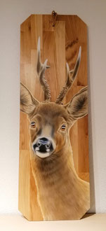 Holz Wandbild Rehbock /  Auf Eichenholz  40 x 120 cm 