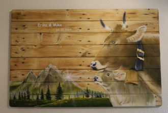 Hochzeitsgeschenk Kuh Holzwandbild