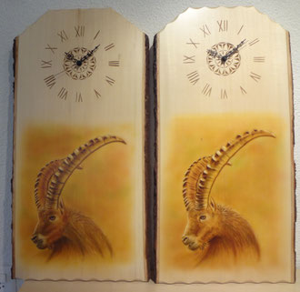 Steinbockuhr / Holzuhr bemalen