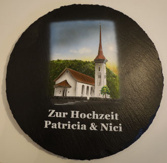 Schiefer- Drehteller Kirche Seedorf