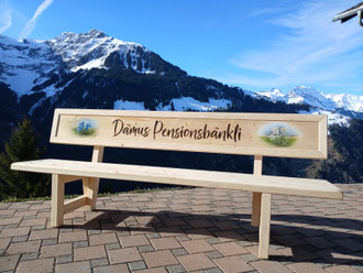 Bemalte Holzbank www.petras-handwerk.ch