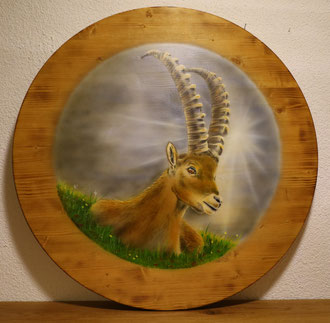Steinbock Holzwandbild