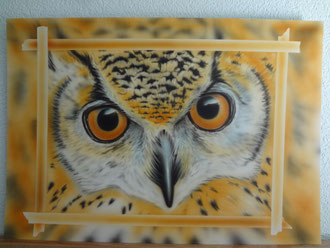 Wandbild Eule Airbrush