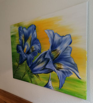 Zu verkaufen Fr. 350.- / Enzian Wandbild 80 x 120 cm  / versiegelt 