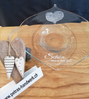 Schale graviert / Glasgravur / Herz