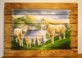 Holzwandbild Bauernschaf Airbrush 