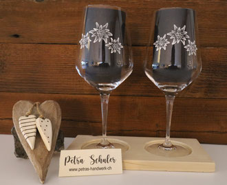 Glasgravuren / Gravierte Weingläser Edelweiss 2/4/6 er Set