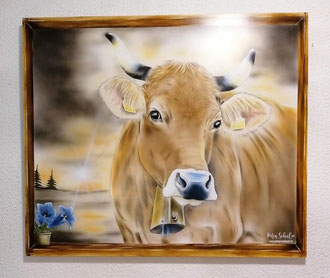 Wandbild Airbrush Kuh / 90 x 75 /  versiegelt