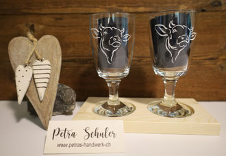 Glasgravuren / Gravierte Kaffeegläser Kuh 2/4/6 er Set