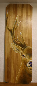 Hirsch auf Eichenholz 40 x 120 cm