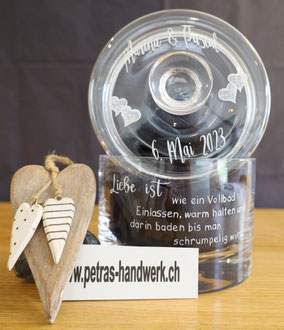 Kristallglas-Dose graviert / Zur Hochzeit