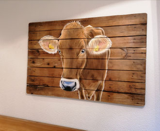 Kuh gemalen auf Holz