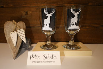 Glasgravuren / Gravierte Kaffeegläser Hirsch 2/4/6 er Set