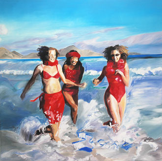 Wassersport Strandlaufen  2007  Malerei auf Leinwand  230 x 230 x 2 cm