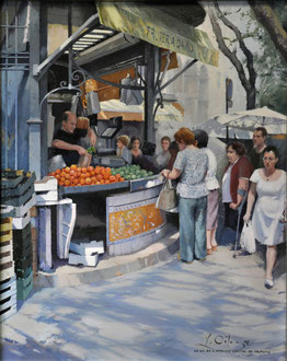 Un Día en el Mercado Central de Valencia. Óleo sobre lienzo, 81X65