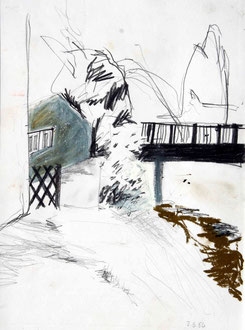 Komposition, Bleistift, Öl-Pastell, 21 x 30 cm