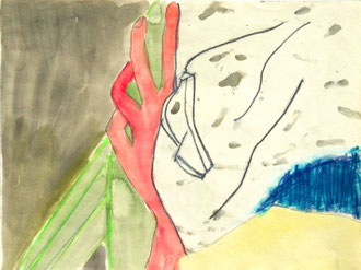 Komposition, Bleistift, Ölpastell, Aquarell, 25 x 35 cm