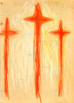 Kreuze, Buntstift, Öl-Pastell, 15 x 21 cm