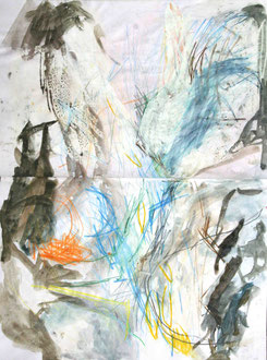 Strom, Aquarell, Buntstift, 42 x 30 cm