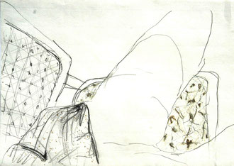 Komposition, Bleistift, Tinte, Ölpastell, 32 x 24 cm
