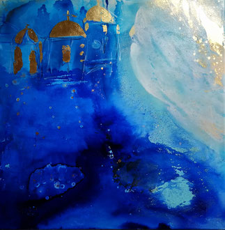 Blau Gold Geist 5, Acryl auf LW, 60 x 60 cm