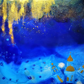 Blau Gold Geist 3, Acryl auf LW, 100 x 100 cm, 1.200 €