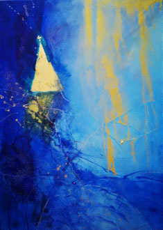 Blau Gold Geist 6, Acryl auf LW, 50 x 70 cm