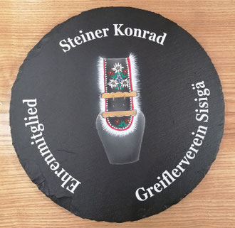 Ehrenmitglied Geschenk Schieferdrehteller " Greifler "