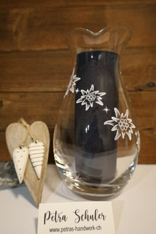 Glaskrug graviert / Edelweiss / Glasgravur